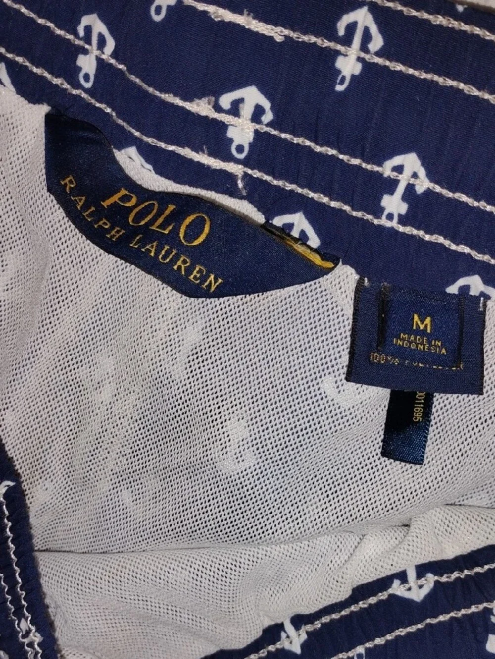 Navy Anchor Print Swim Trunks with Drawstring